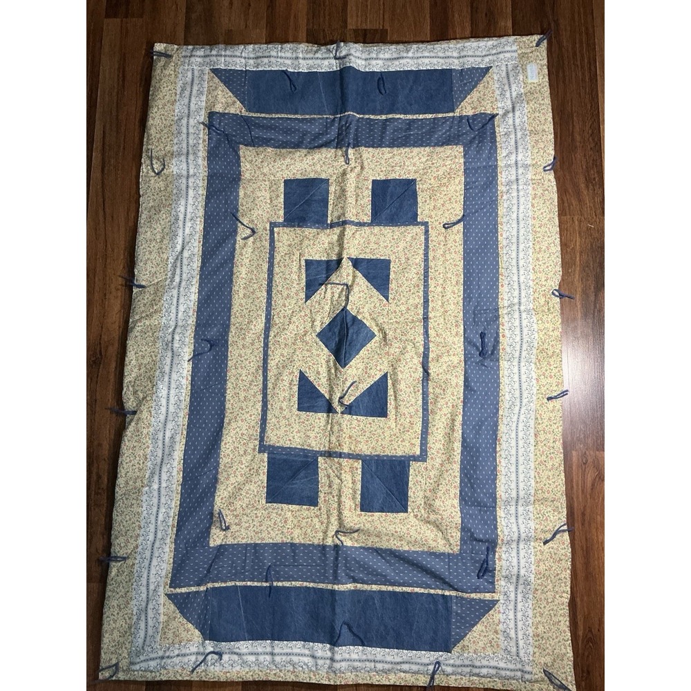 Handmade MADE BY NANA Patchwork Tie Quilt Blue/Yellow Floral 54in X 37in **